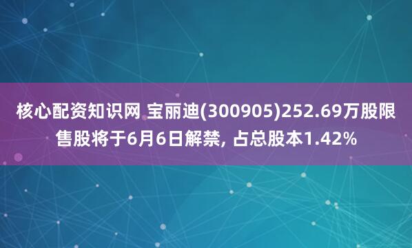 核心配资知识网 宝丽迪(300905)252.69万股限售股将于6月6日解禁, 占总股本1.42%